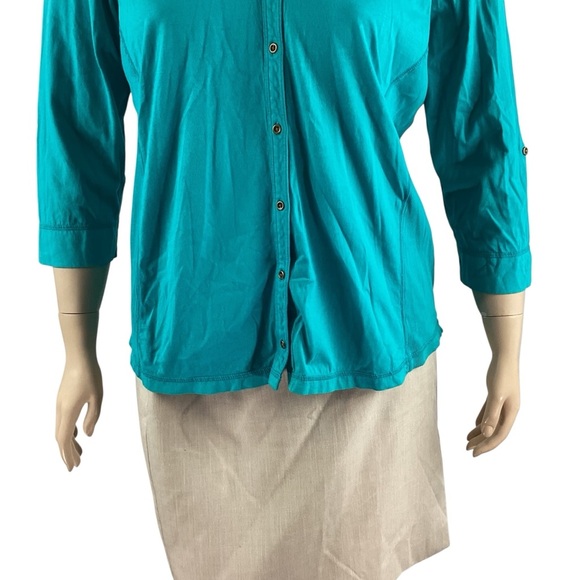 L.L. Bean Button Front 3/4 Sleeve Shirt Turquoise Blue XL - Picture 3 of 7
